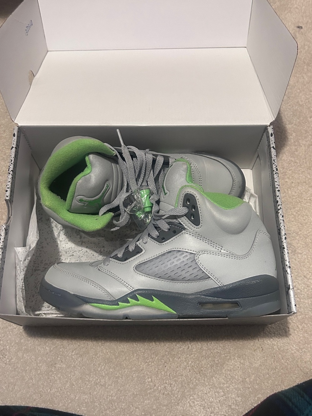 Jordan Kids Gray and Neon Green High-Top Sneakers
